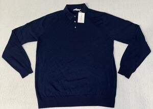 Collars & Co. Australian Marino Wool Sweater 1/4 Button Navy Men’s X-Large NWT